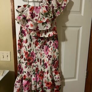 Abercrombie & Fitch Floral One Shoulder Dress - Pink and Green